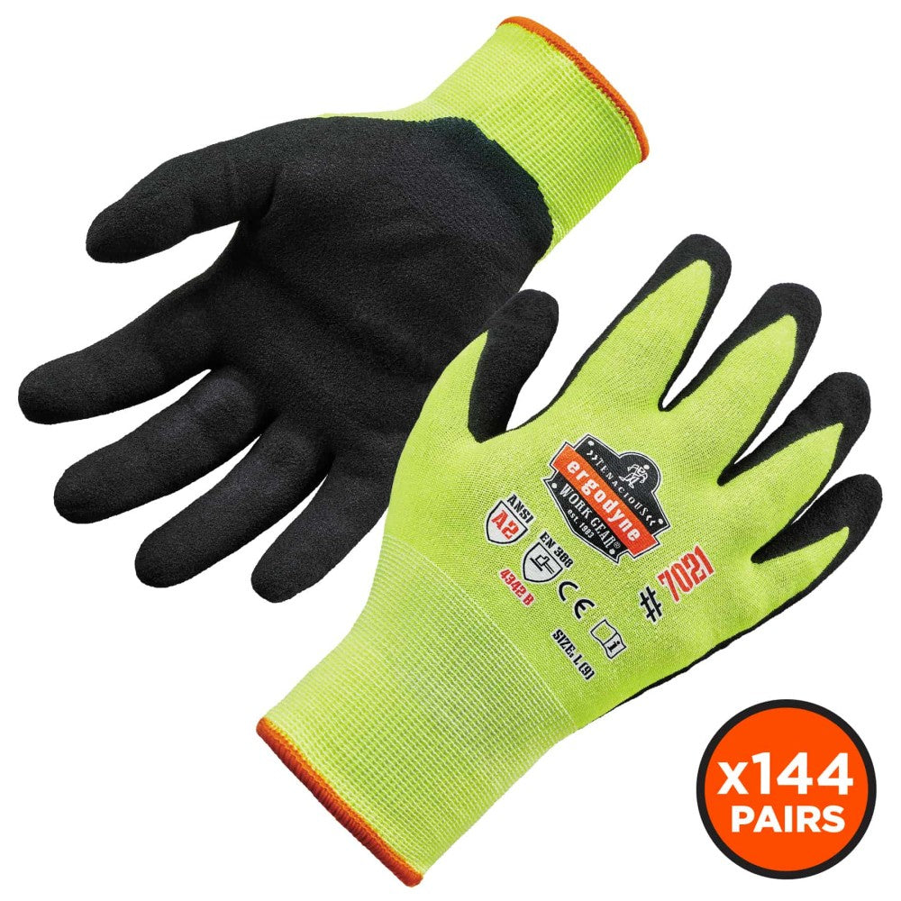 ProFlex 7021-CASE Hi-Vis Nitrile-Coated Cut-Resistant Gloves - ANSI A2, WSX Wet Grip (144-Pair)