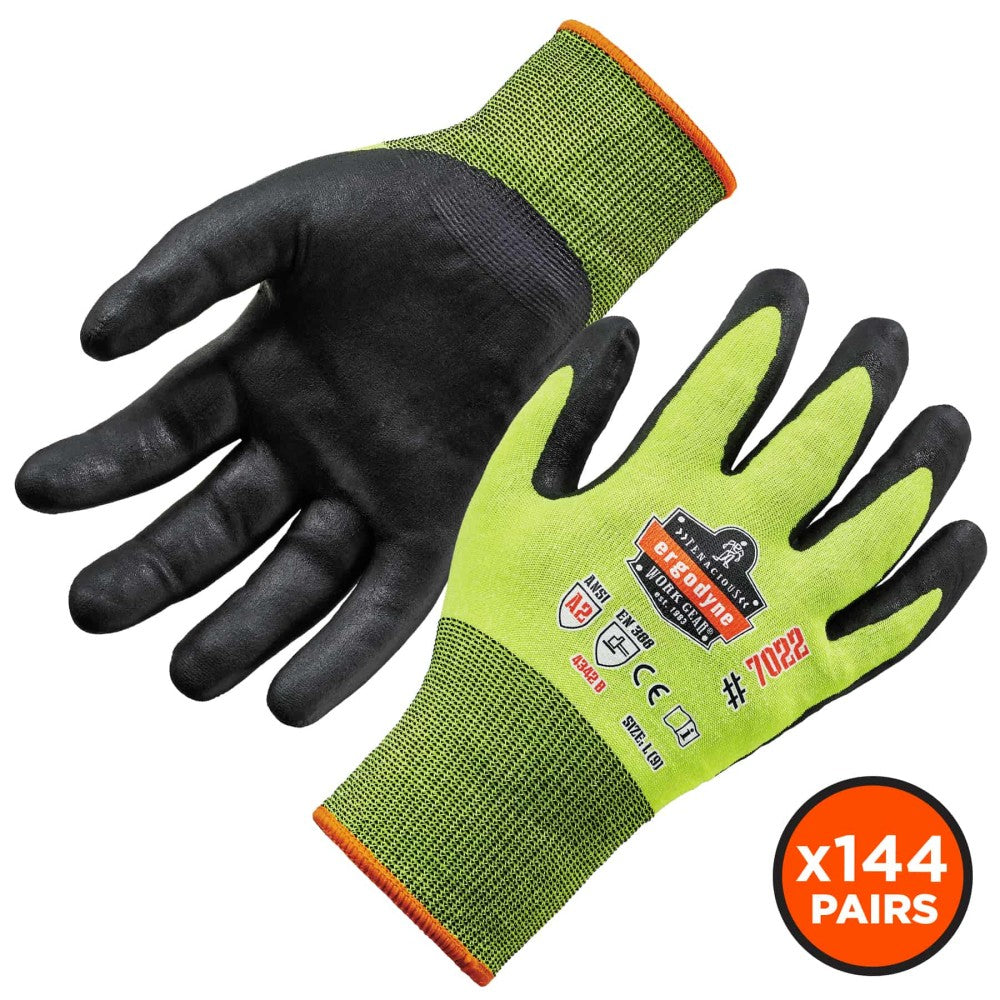 ProFlex 7022-CASE Hi-Vis Nitrile-Coated Cut-Resistant Gloves - ANSI A2, DSX Dry Grip (144-Pair)