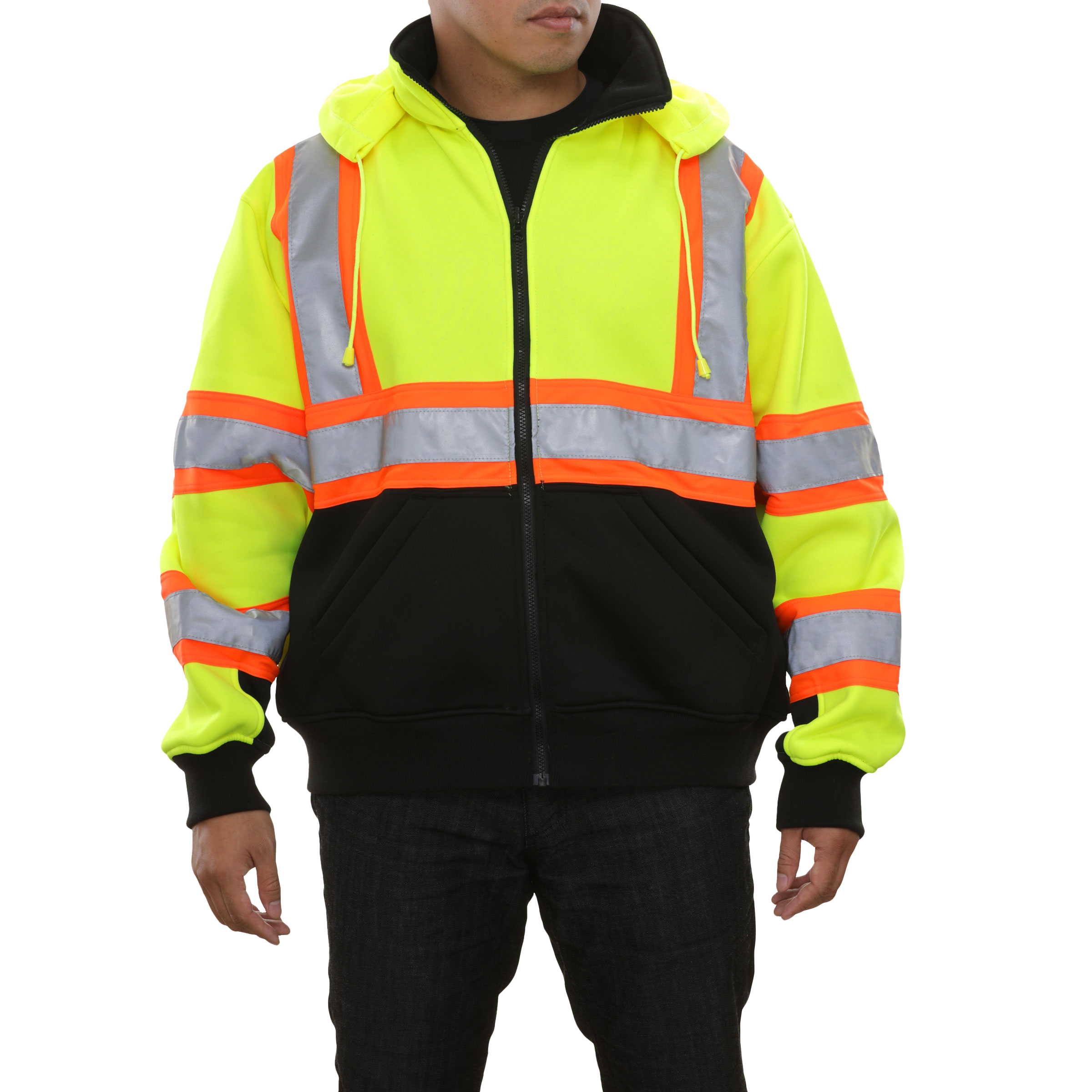Safety Sweatshirt Hi Vis Full Zip 2-Tone Contrasting X-Back Removeable Hood