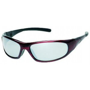 Red Frame - Silver Mirror Lens - Rubber Tips Safety Glasses