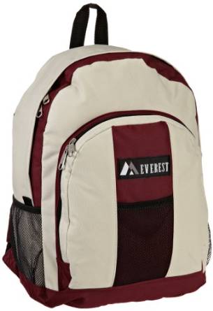 Everest Luggage Backpack with Front and Side Pockets  - Burgundy/Beige