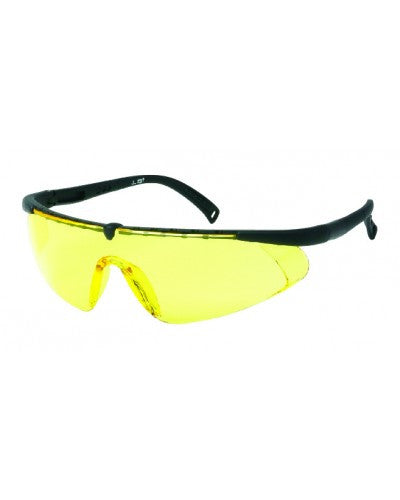 Black Frame - Amber Lens - Adjustable Nylon Temples - Soft Rubber Insert Tip Safety Glasses