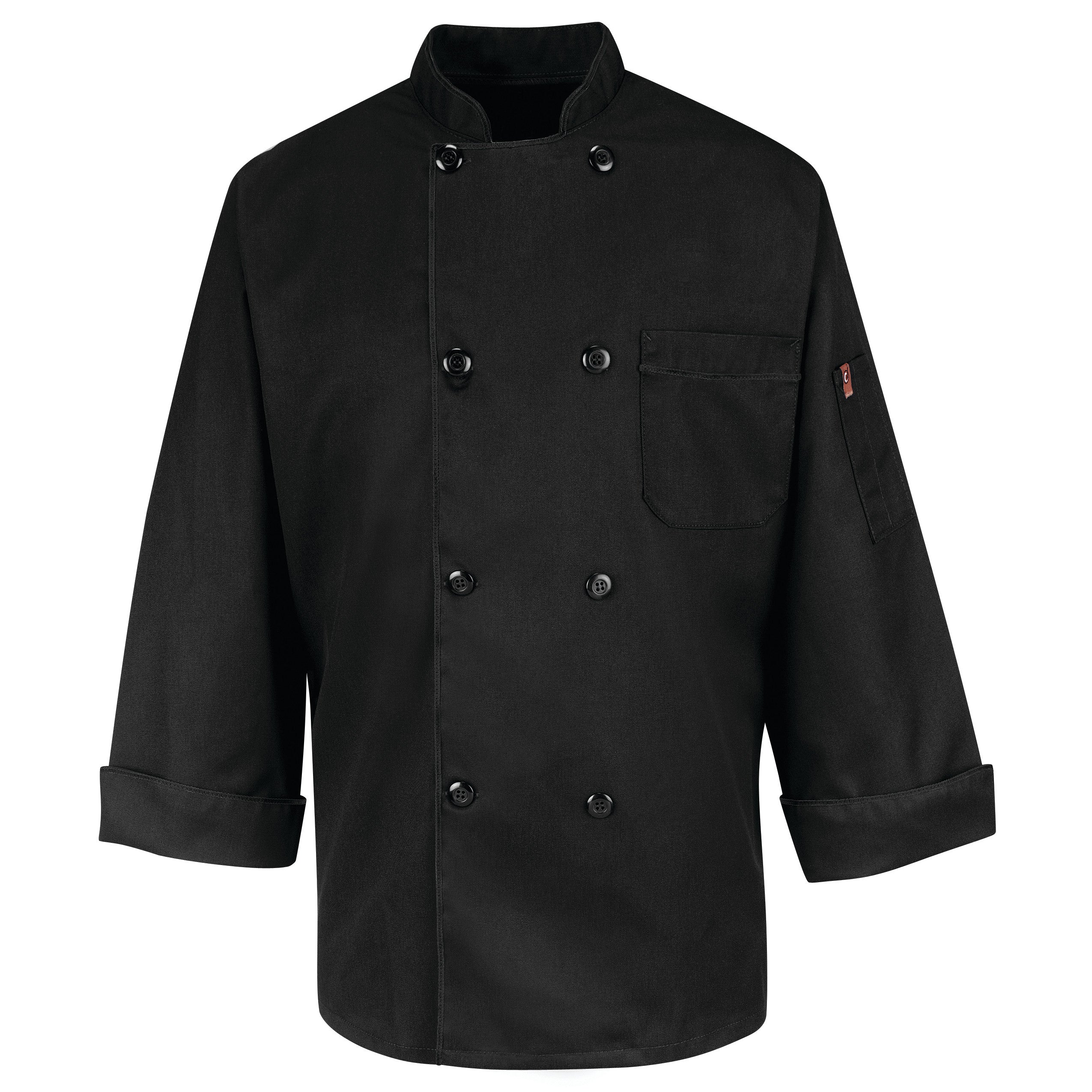 Eight Pearl Button Black Chef Coat KT76 - Black