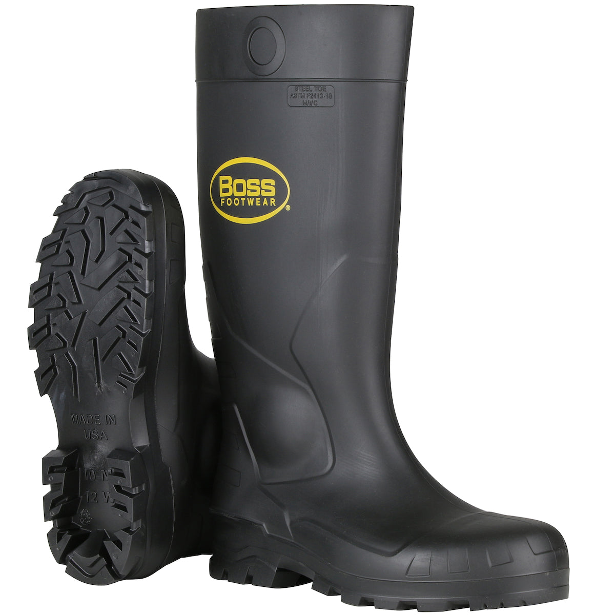 16" Black PVC Plain Toe Boot  - Black