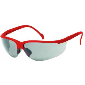 Red Frame - Gray Lens - Soft Rubber Nose Buds - Adjustable Temples Safety Glasses
