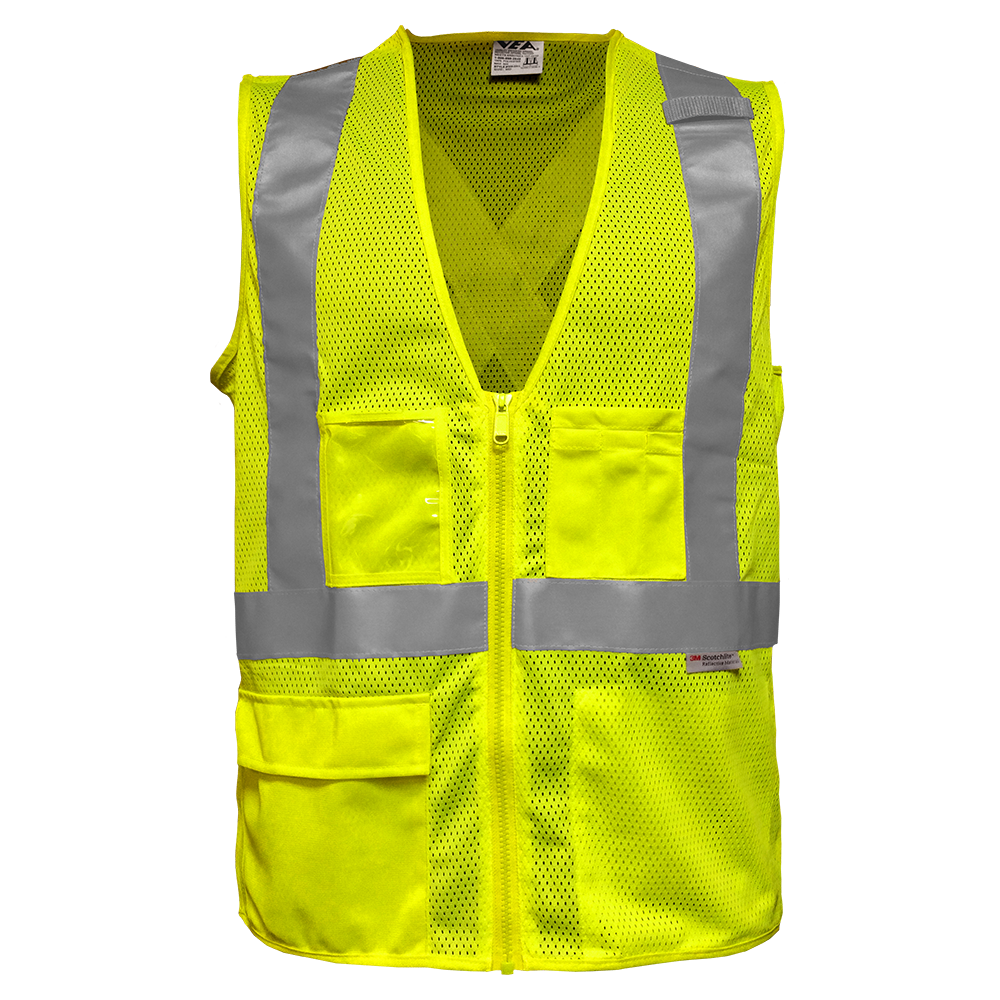 Safety Vest Clear ID Pocket 5pt Breakaway X-Back Lime Zip Mesh