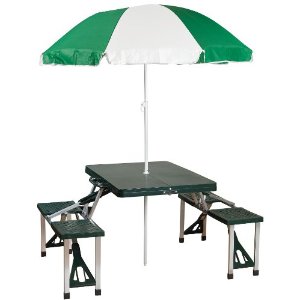 Stansport Picnic Table and Umbrella Combo Pack, Green