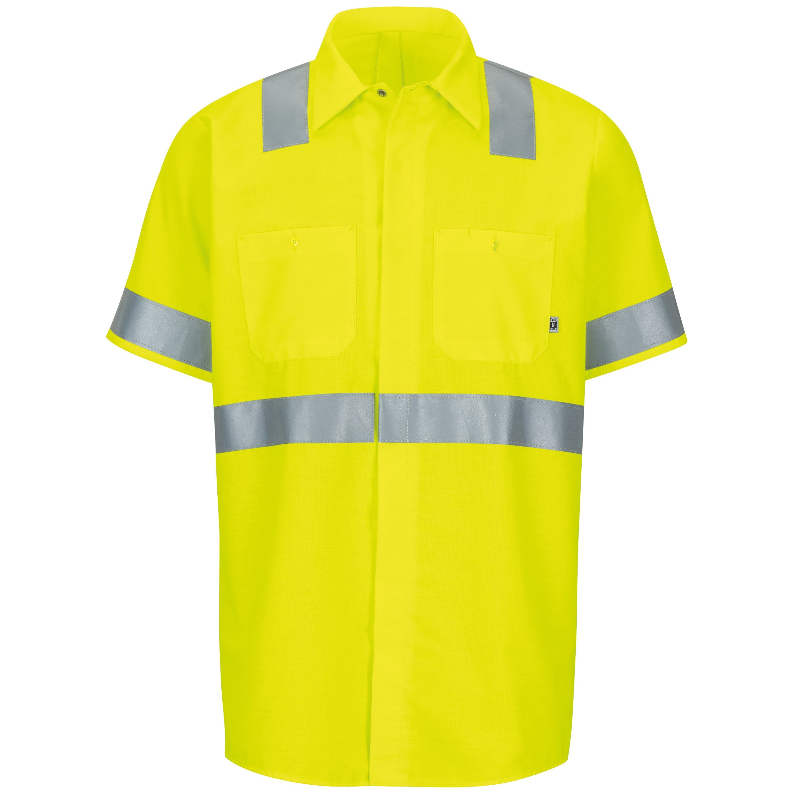 Red Kap Short Sleeve Hi-Visibility Ripstop Work Shirt with MIMIX + OilBlok, Type R Class 2