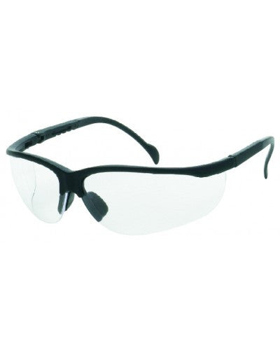 Black Frame - Clear Lens - Soft Rubber Nose Buds - Adjustable Temples Safety Glasses