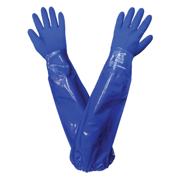 Task Gloves - Oil Task Blue Guardian Rough finish 24” Extended long sleeve, Triple dipped PVC coating, cotton liner Gloves
