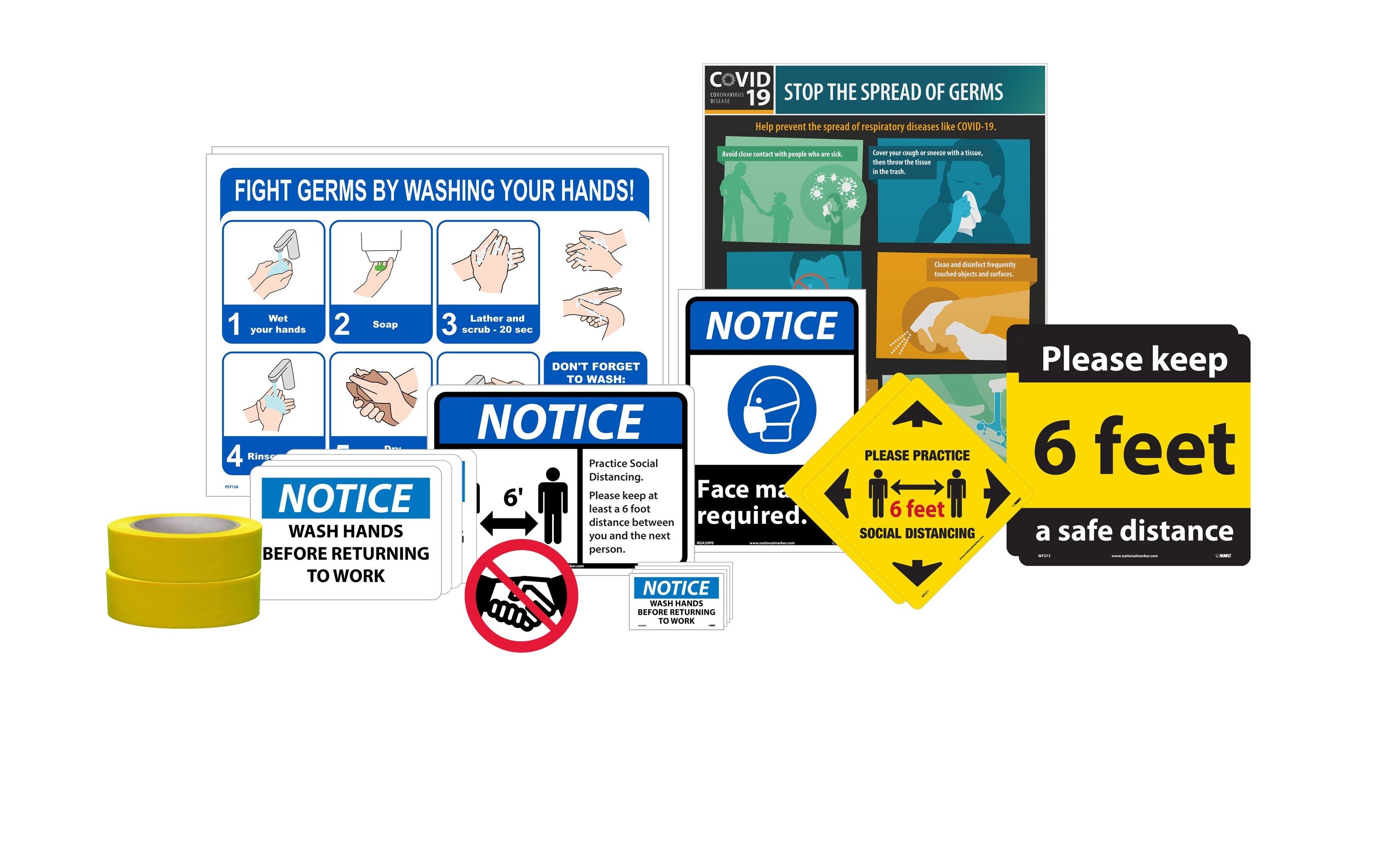 BACK TO WORK KIT, INCLUDES VARIETY OF COVID-19 RELATED SIGNAGE AND IDENTIFICATION PRODUCTS FOR SMALL BUSINESS