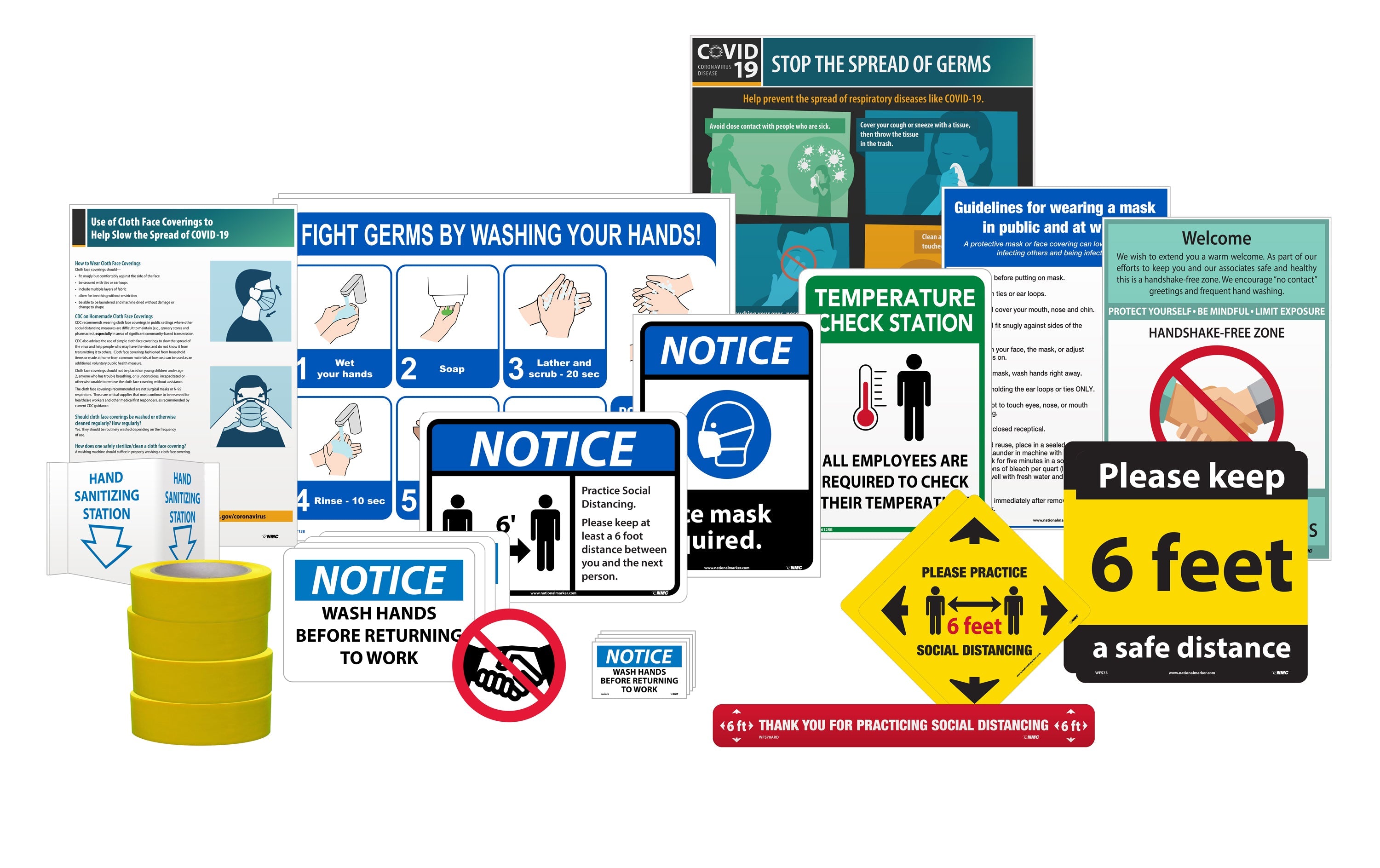 BACK TO WORK KIT, INCLUDES VARIETY OF COVID-19 RELATED SIGNAGE AND IDENTIFICATION PRODUCTS FOR LARGE BUSINESS