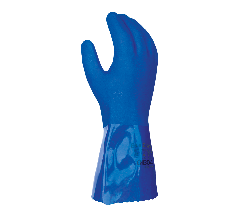 (OTBG1005) Chem 101® Blue Guardian - Liquid resistance, chemical resistance triple dipped PVC unsupported gloves with excellent grip