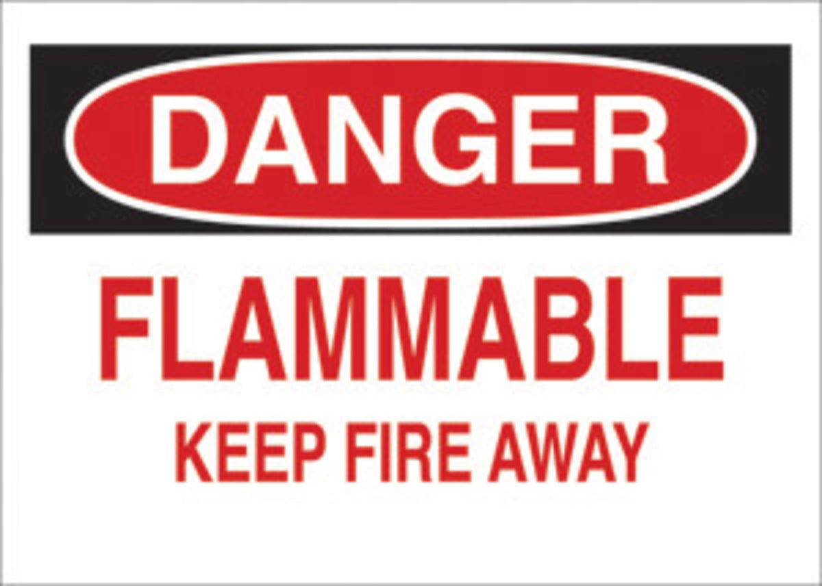 Brady® 7" X 10" X .035" Black/Red On White B-555 Aluminum Danger Sign "FLAMMABLE KEEP FIRE AWAY"