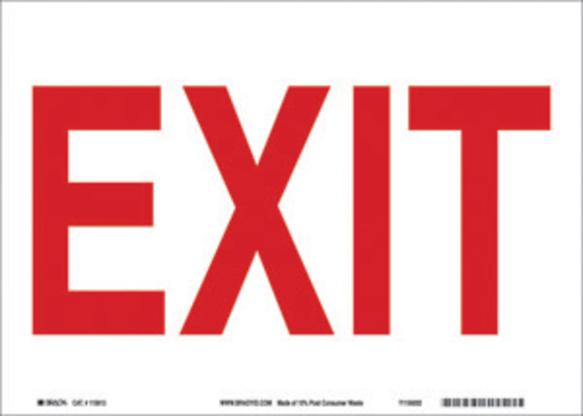 Brady® 7" X 10" X 1/10" Red On White .0984" B-120 Fiberglass Exit And Entry Sign "EXIT"