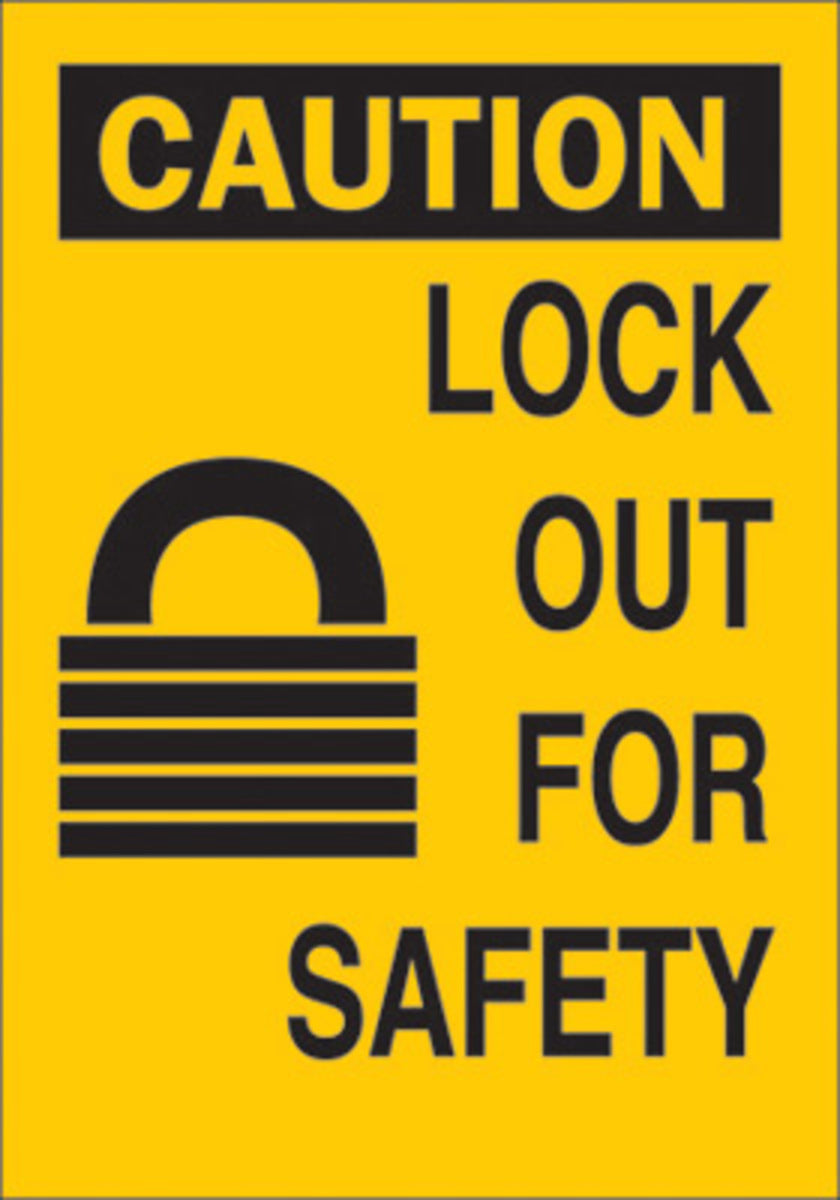 Brady® 10" X 7" X 1/10" Black On Yellow .0984" B-120 Fiberglass Safety Sign "LOCK OUT FOR SAFETY"