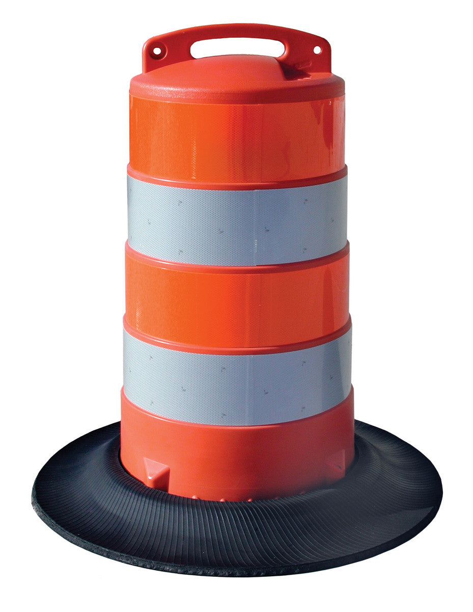 Brady ® 40" X 20.7" Diameter Orange/White Polyethylene High Density Traffic Barrel With 25 lb Rubber Ring Base