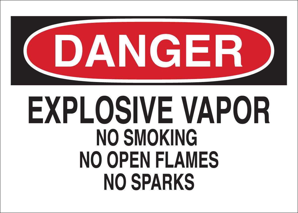 Brady® 7" X 10" X .06" Black/Red On White .0591" B-401 Polystyrene Safety Sign "EXPLOSIVE VAPOR NO SMOKING NO OPEN FLAMES NO SPARKS"