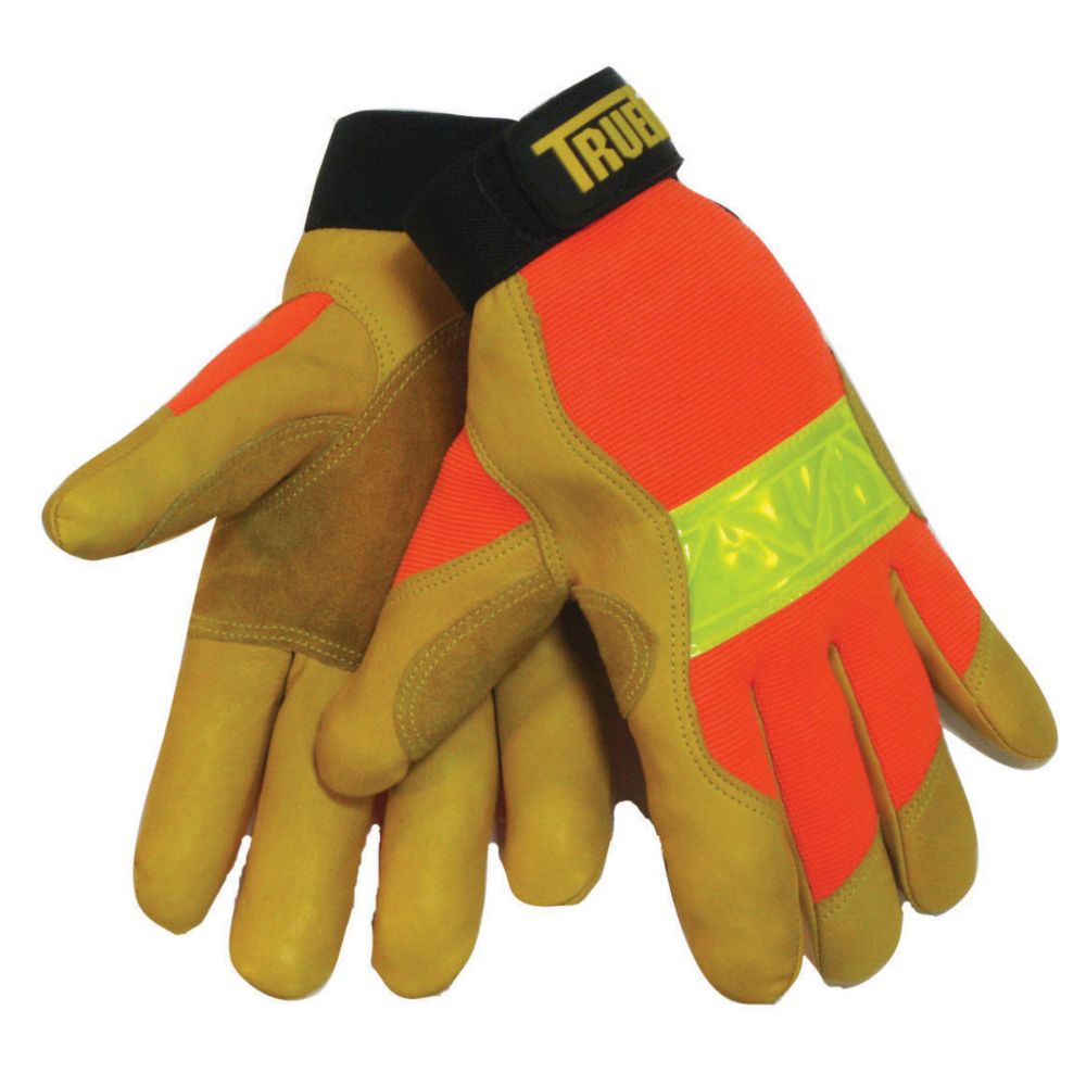 Tillman Gold, Hi-Viz Orange And Yellow TrueFit Cowhide And Spandex Full Finger Mechanics Gloves With Elastic/Hook And Loop Cuff