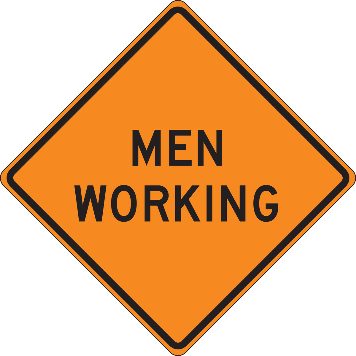 Accuform® 36" X 36" Black And Orange Fluorescent Vinyl Traffic Signs "MEN WORKING"