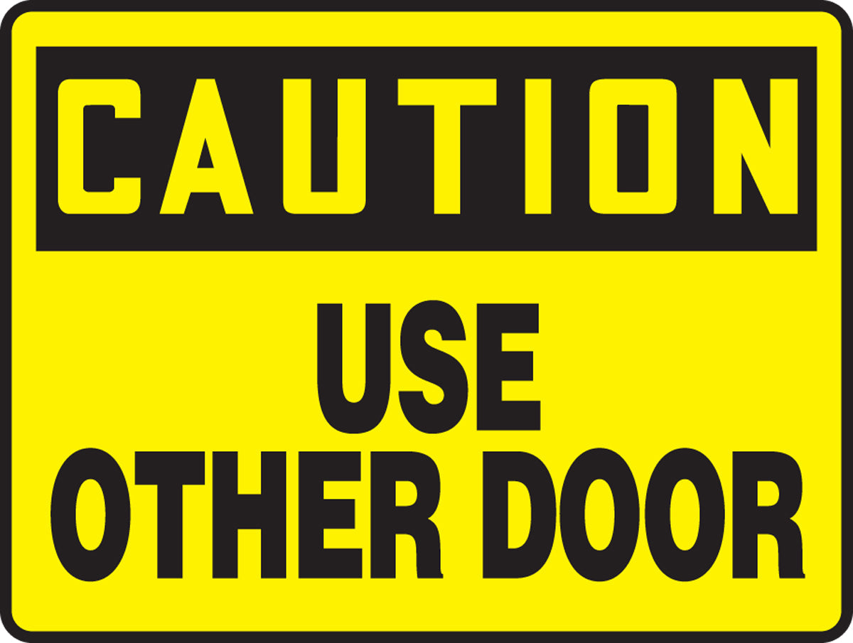 Accuform® 10" X 14" Black And Yellow Aluminum Safety Signs "CAUTION USE OTHER DOOR"