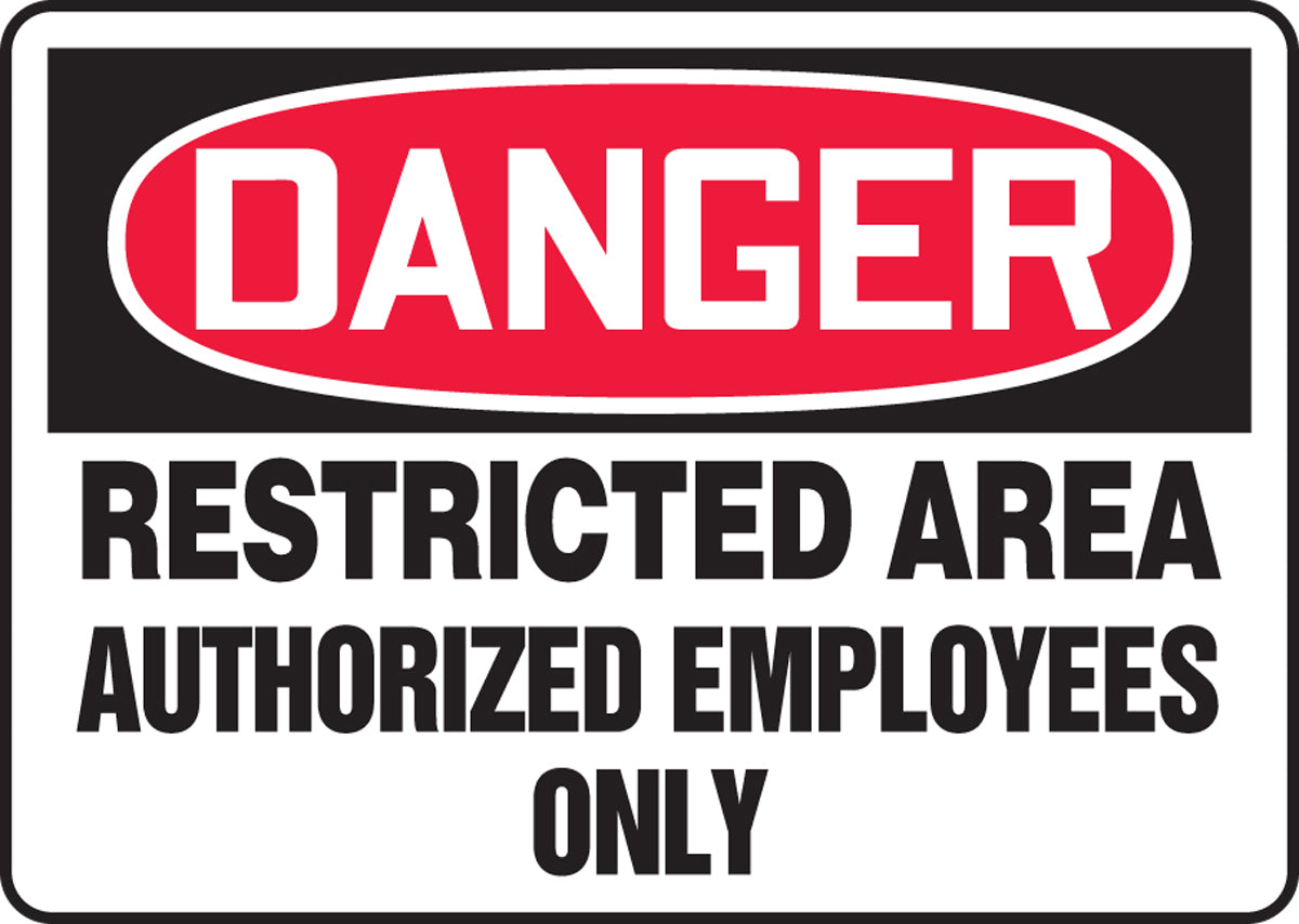 Accuform® 7" X 10" Red, Black And White Plastic Safety Signs "DANGER RESTRICTED AREA AUTHORIZED PERSONNEL ONLY"