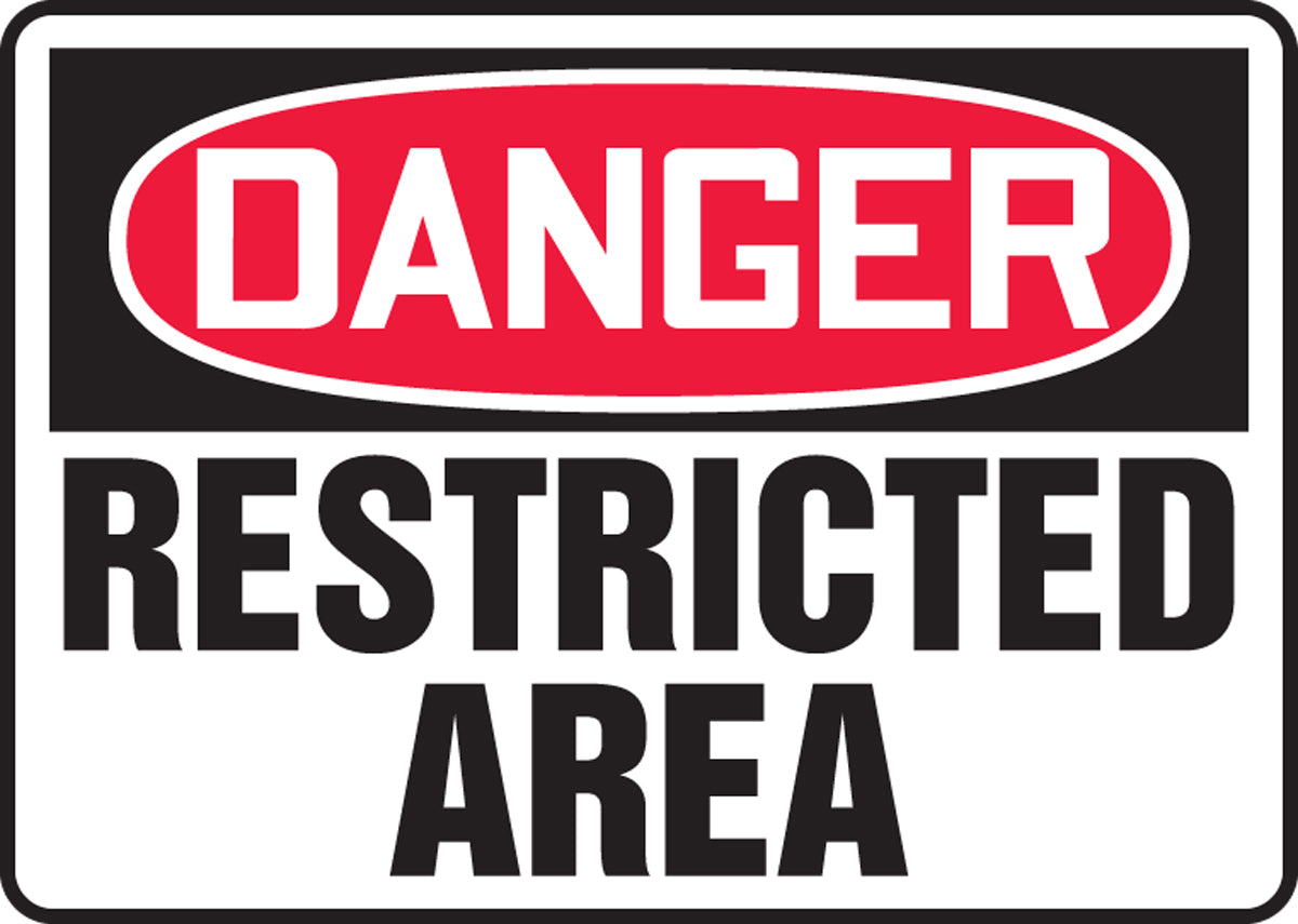 Accuform® 10" X 14" Red, Black And White Plastic Safety Signs "DANGER RESTRICTED AREA"