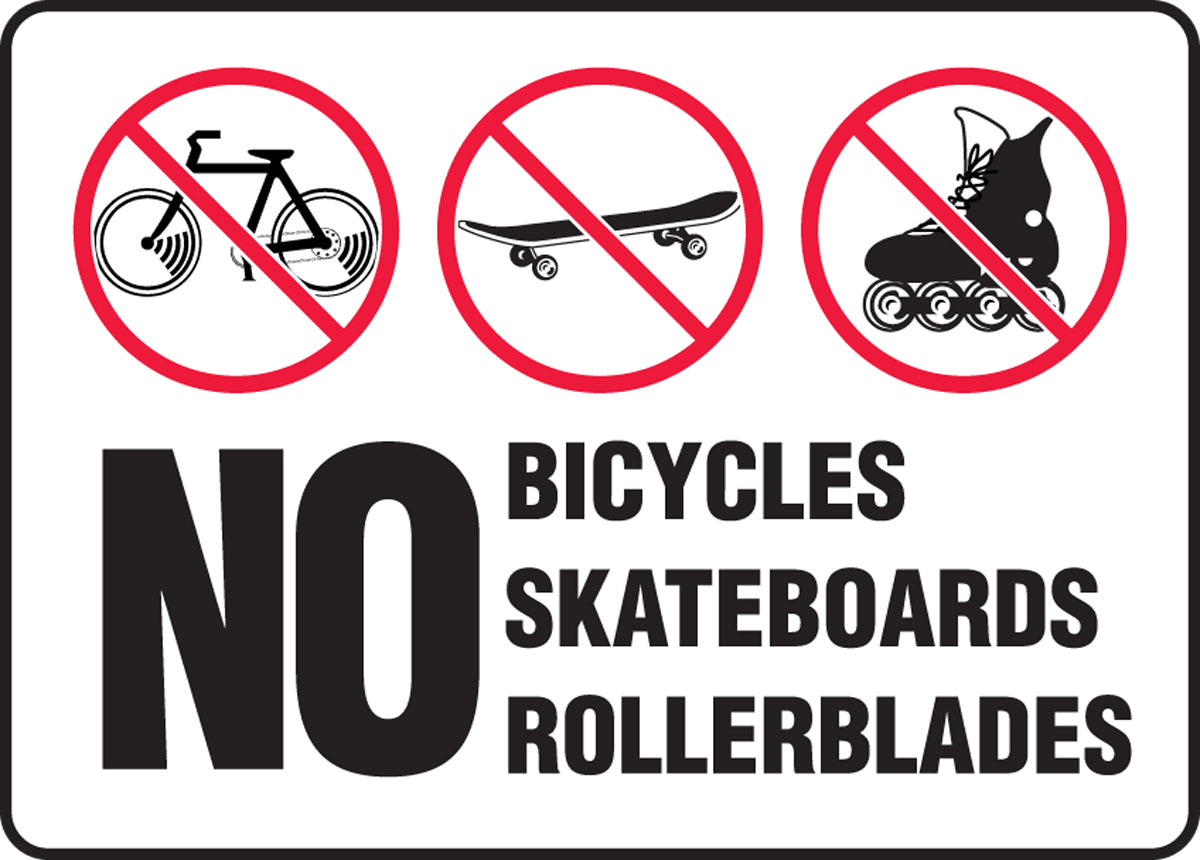 Accuform® 10" X 14" Red, Black And White Aluminum Safety Signs "NO BICYCLES SKATEBOARDS ROLLERBLADES"