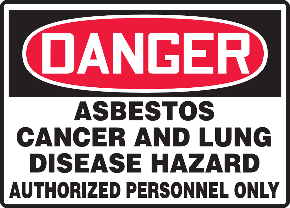 Accuform® 10" X 14" Red, Black And White Plastic Safety Signs "DANGER ASBESTOS CANCER AND LUNG DISEASE HAZARD AUTHORIZED PERSONNEL ONLY"