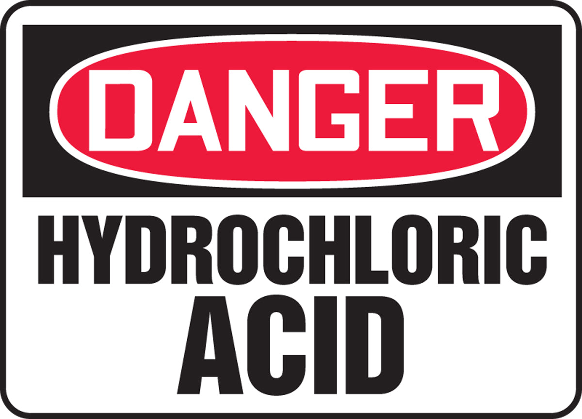 Accuform® 10" X 14" Red, Black And White Adhesive Vinyl Safety Signs "DANGER HYDROCHLORIC ACID"
