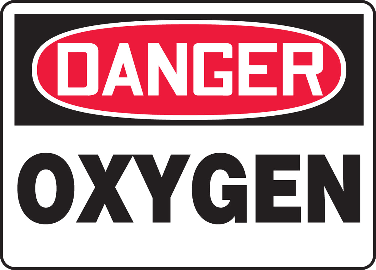 Accuform® 7" X 10" Red, Black And White Plastic Safety Signs "DANGER OXYGEN"