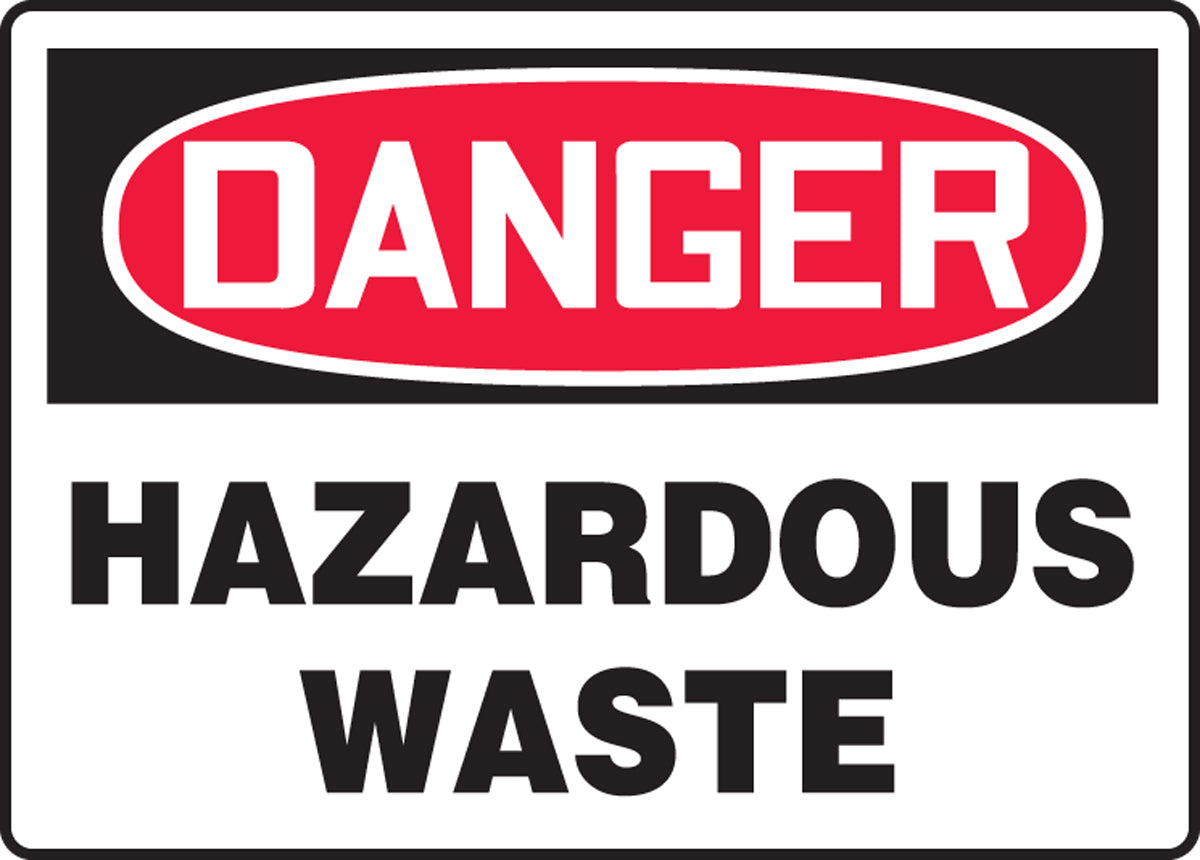 Accuform® 10" X 14" Red, Black And White Adhesive Vinyl Safety Signs "DANGER HAZARDOUS WASTE"