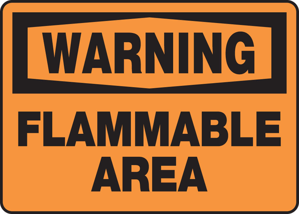 Accuform® 10" X 14" Black And Orange Aluminum Safety Signs "WARNING FLAMMABLE AREA"