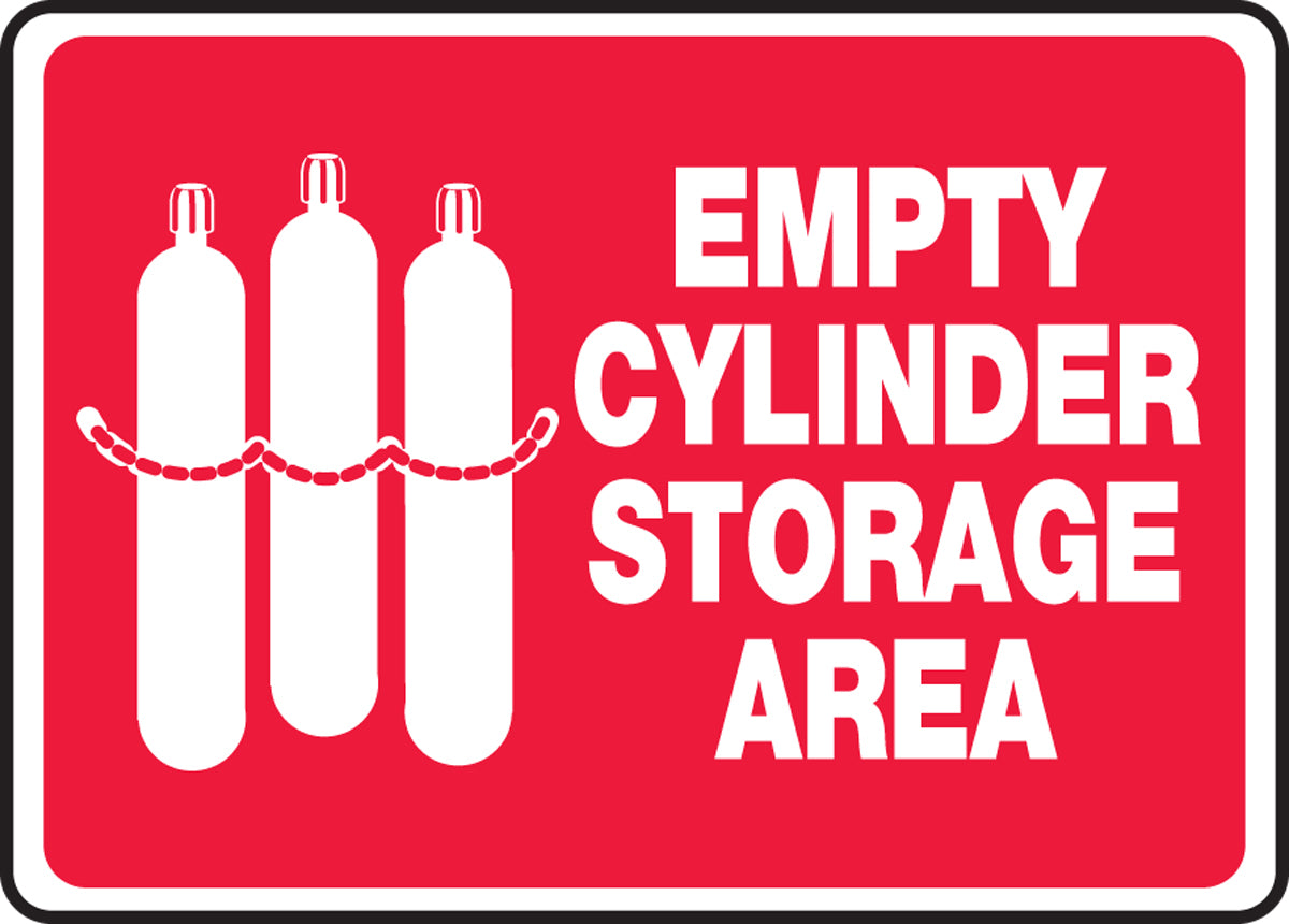 Accuform® 10" X 14" White And Red Adhesive Vinyl Safety Signs "EMPTY CYLINDER STORAGE AREA"