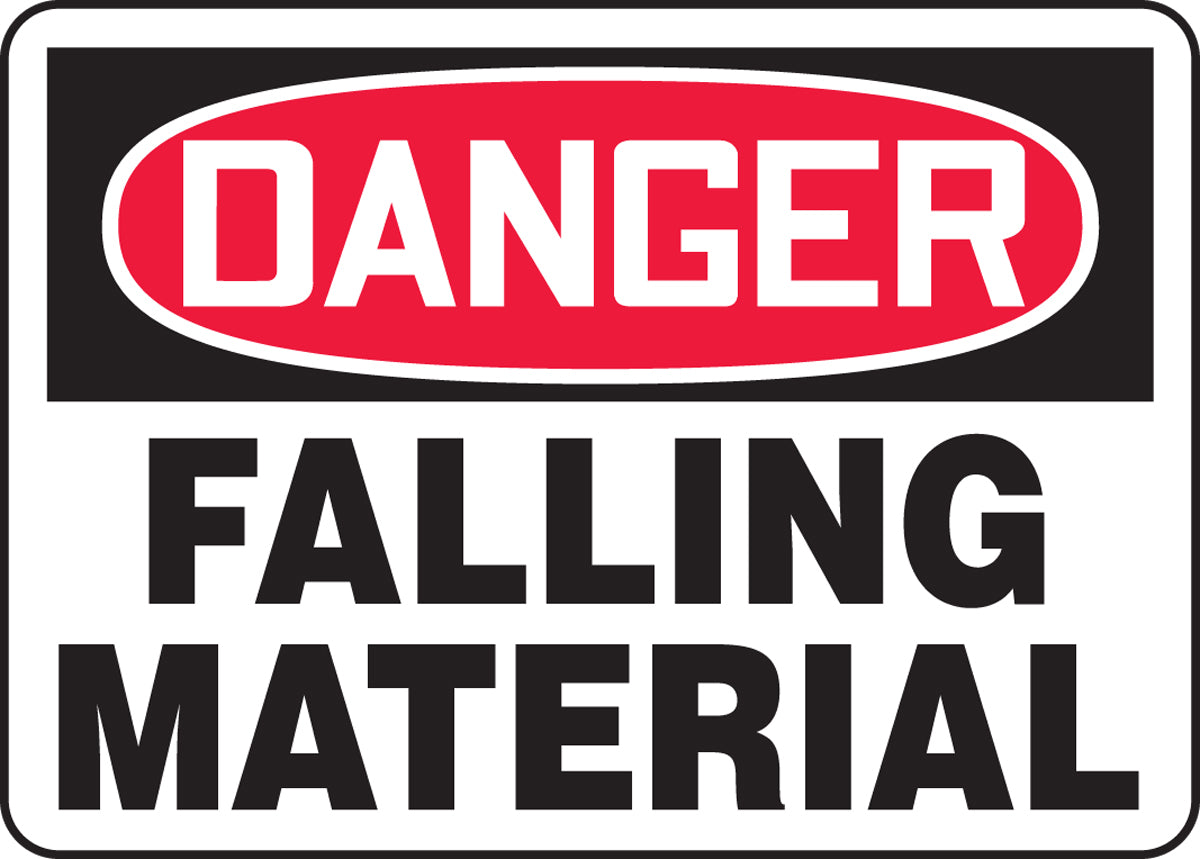 Accuform® 10" X 14" Red, Black And White Aluminum Safety Signs "DANGER FALLING MATERIAL"
