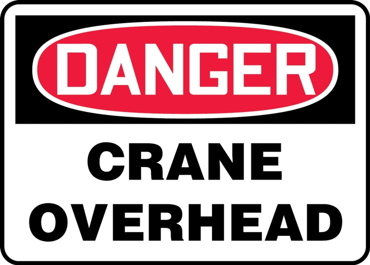 Accuform® 10" X 14" Red, Black And White Plastic Safety Signs "DANGER CRANE OVERHEAD"