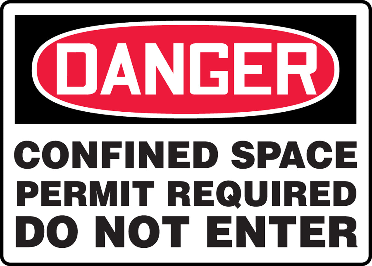 Accuform® 7" X 10" Red, Black And White Aluminum Safety Signs "DANGER CONFINED SPACE PERMIT REQUIRED DO NOT ENTER"
