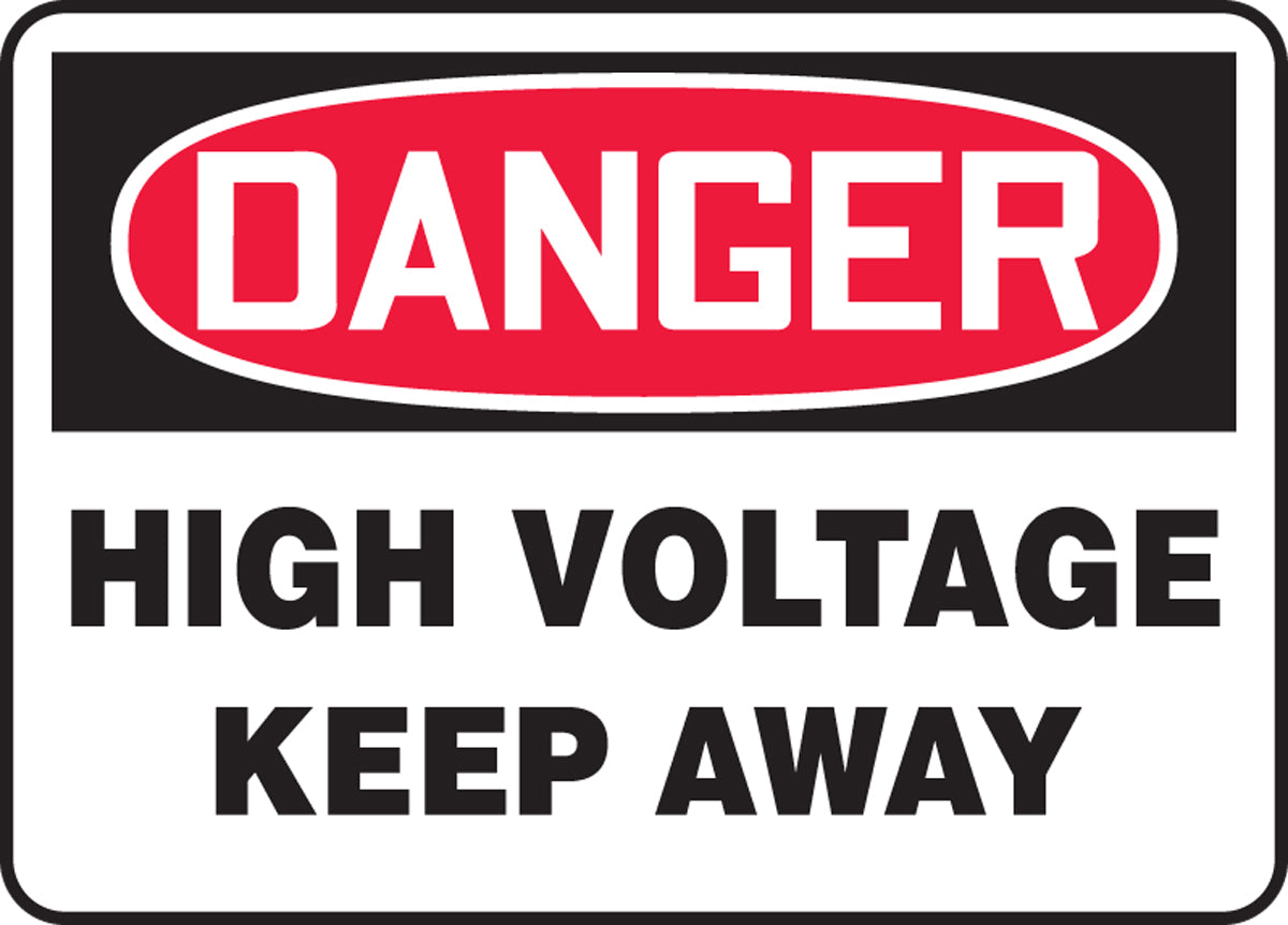 Accuform® 10" X 14" Red, Black And White Adhesive Vinyl Safety Signs "DANGER HIGH VOLTAGE KEEP AWAY"