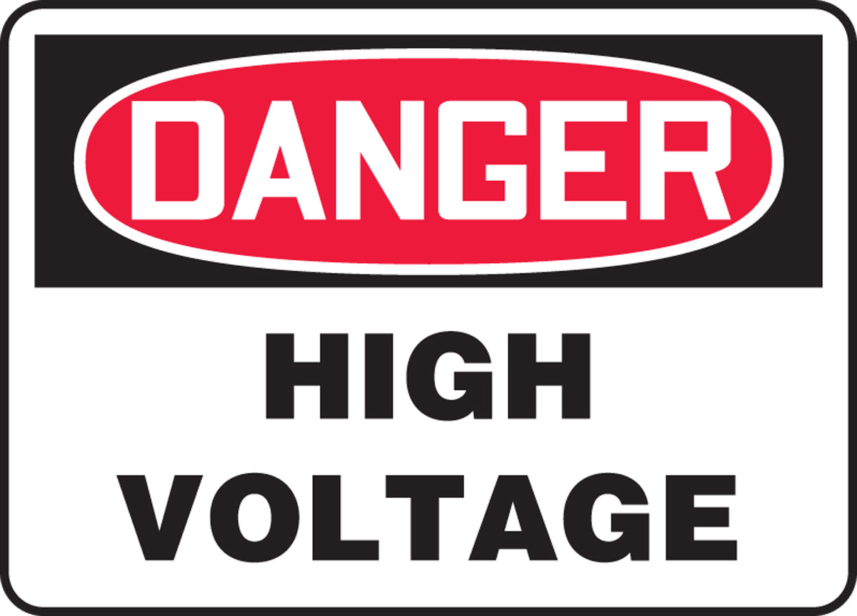 Accuform® 10" X 14" Red, Black And White Plastic Safety Signs "DANGER HIGH VOLTAGE"