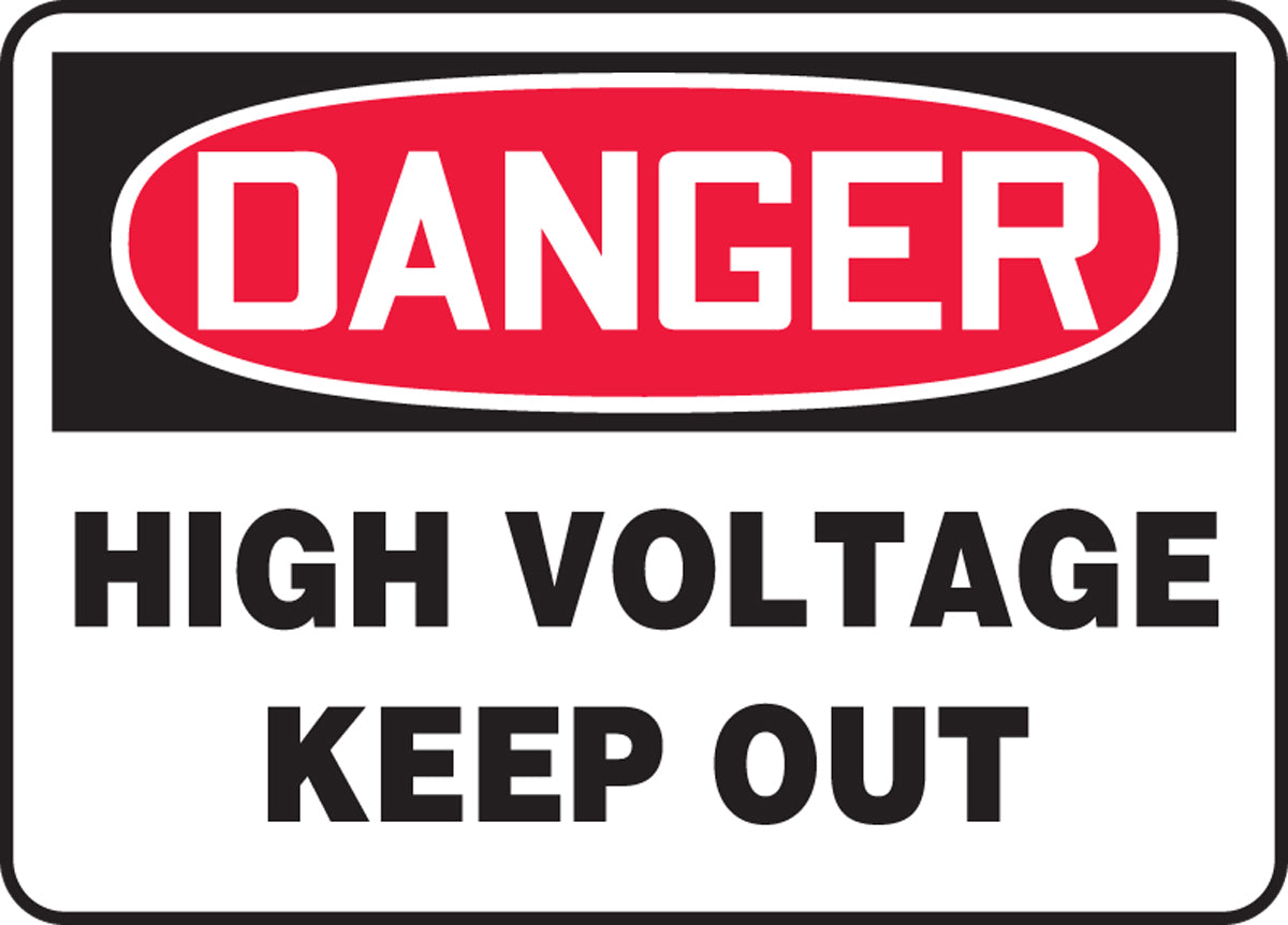 Accuform® 7" X 10" Red, Black And White Plastic Safety Signs "DANGER HIGH VOLTAGE KEEP OUT"