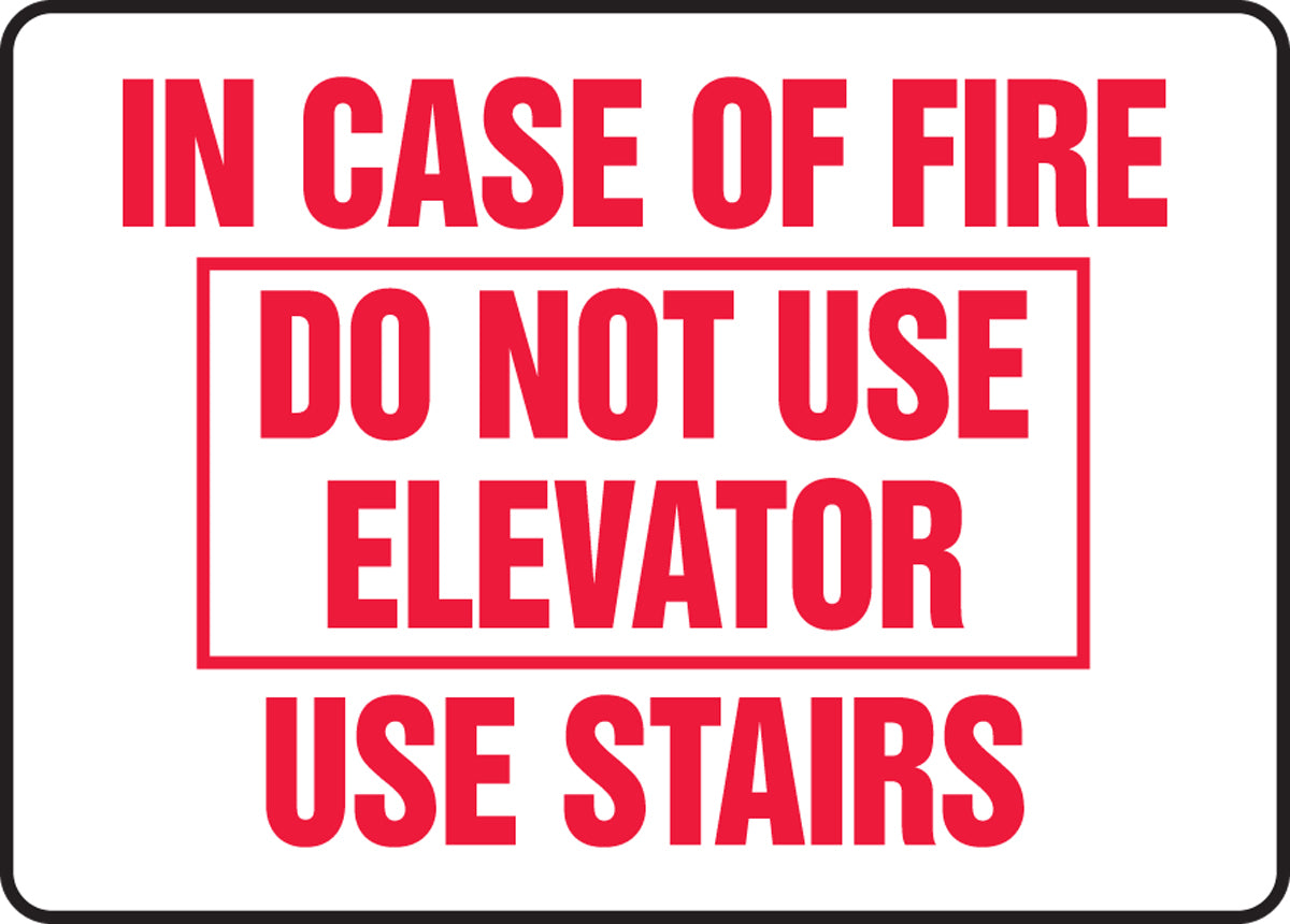 Accuform® 10" X 14" Red And White Aluma-Lite™ Safety Signs "IN CASE OF FIRE DO NOT USE ELEVATOR USE STAIRS"