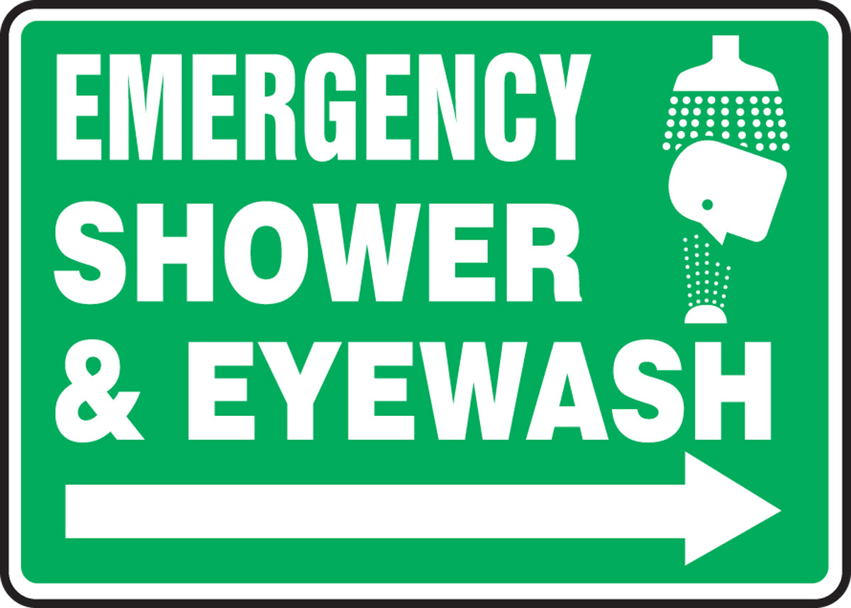 Accuform® 7" X 10" White And Green Plastic Safety Signs "EMERGENCY SHOWER & EYEWASH"
