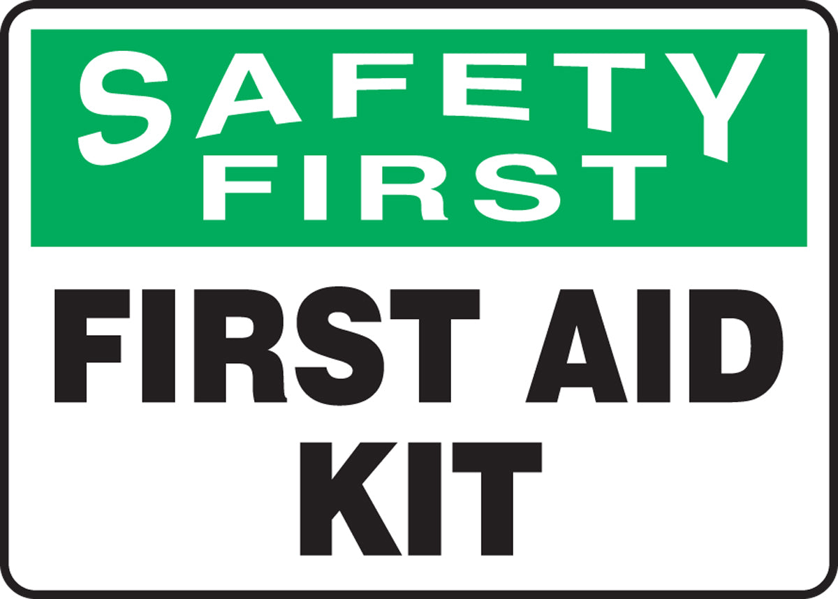 Accuform® 10" X 14" Green, Black And White Plastic Safety Signs "SAFETY FIRST FIRST AID KIT"