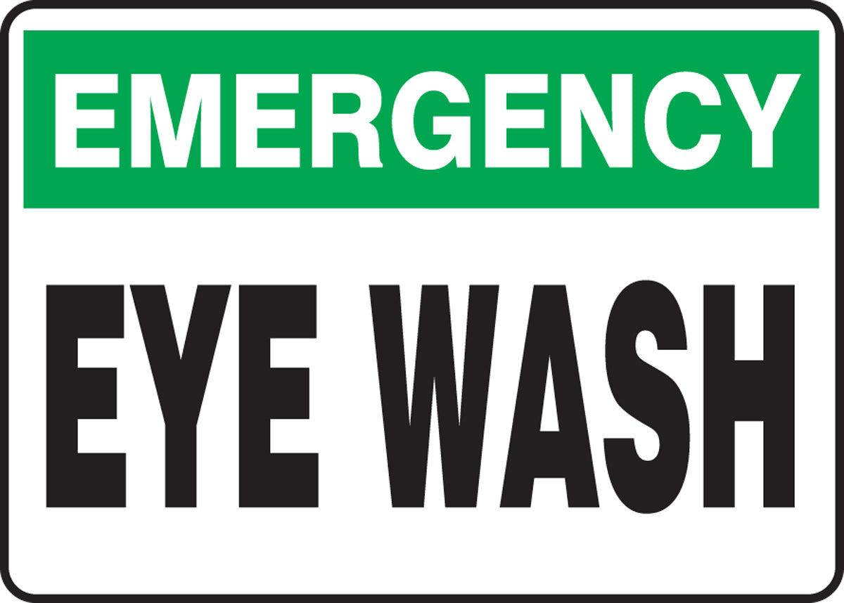 Accuform® 10" X 14" Green, Black And White Adhesive Vinyl Safety Signs "EMERGENCY EYE WASH"