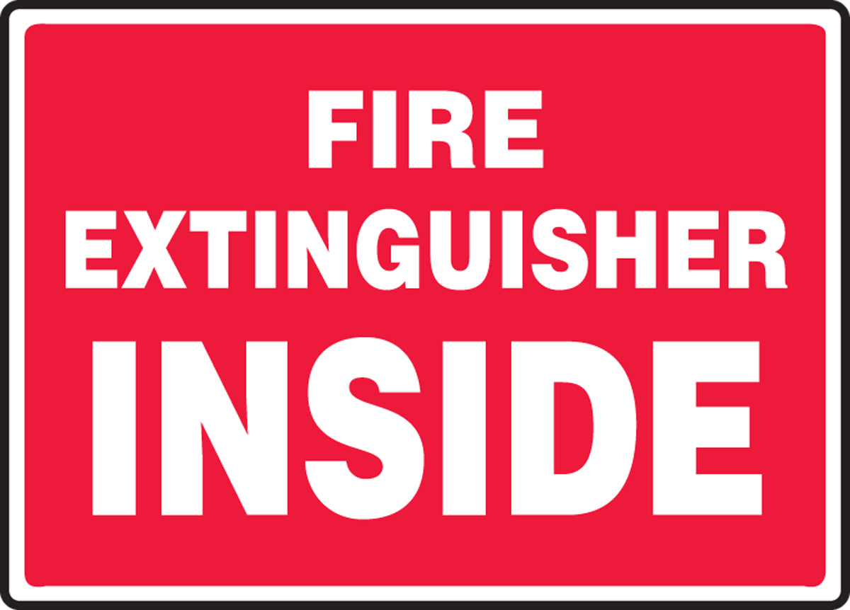 Accuform® 7" X 10" White And Red Aluminum Safety Signs "FIRE EXTINGUISHER INSIDE"