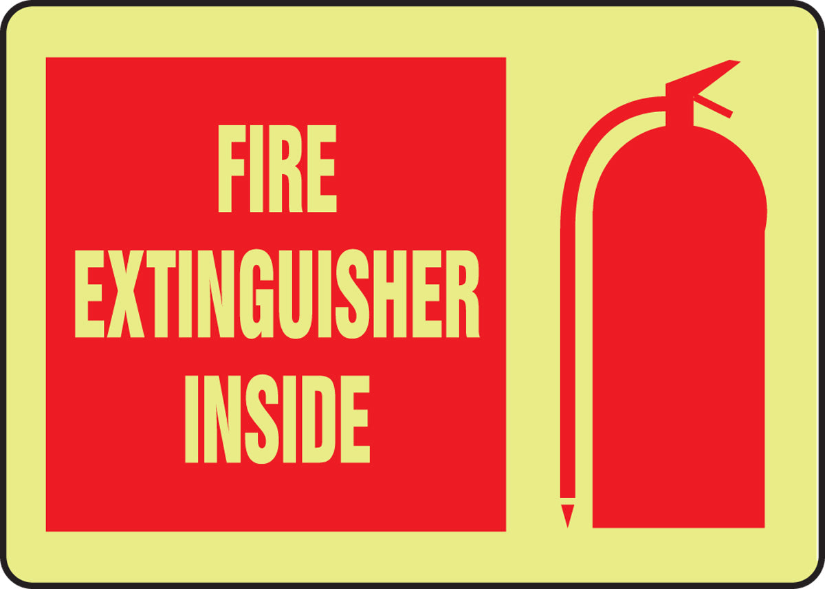 Accuform® 7" X 10" White And Red Glow Flex Adhesive Safety Signs "FIRE EXTINGUISHER INSIDE"