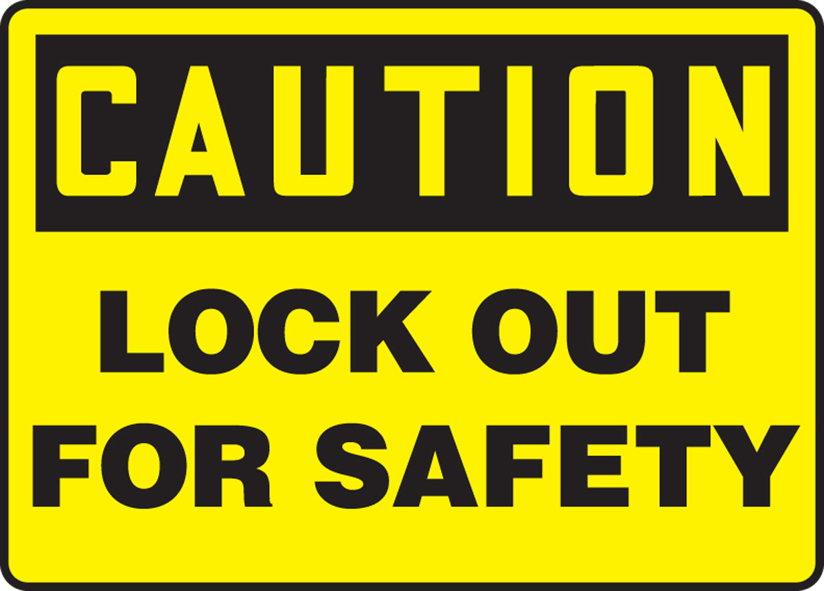 Accuform® 7" X 10" Black And Yellow Plastic Safety Signs "CAUTION LOCK OUT FOR SAFETY"