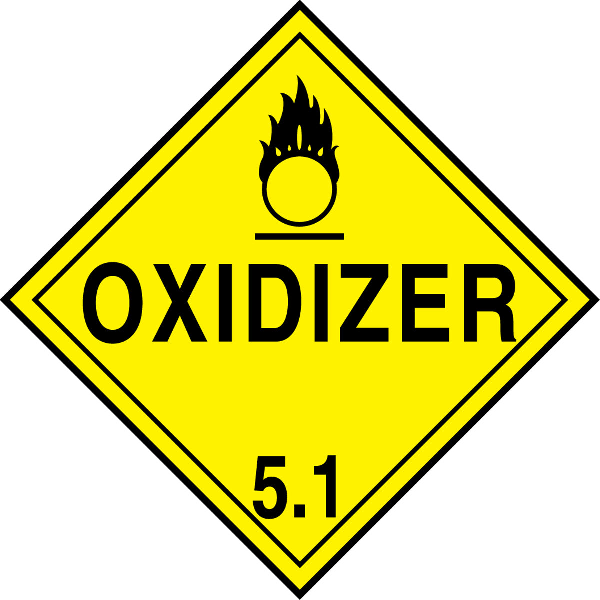 Accuform® 10 3/4" X 10 3/4" Black And Yellow 4 mil Adhesive Vinyl Placard "OXIDIZER HAZARD CLASS 5 (With Graphic)"