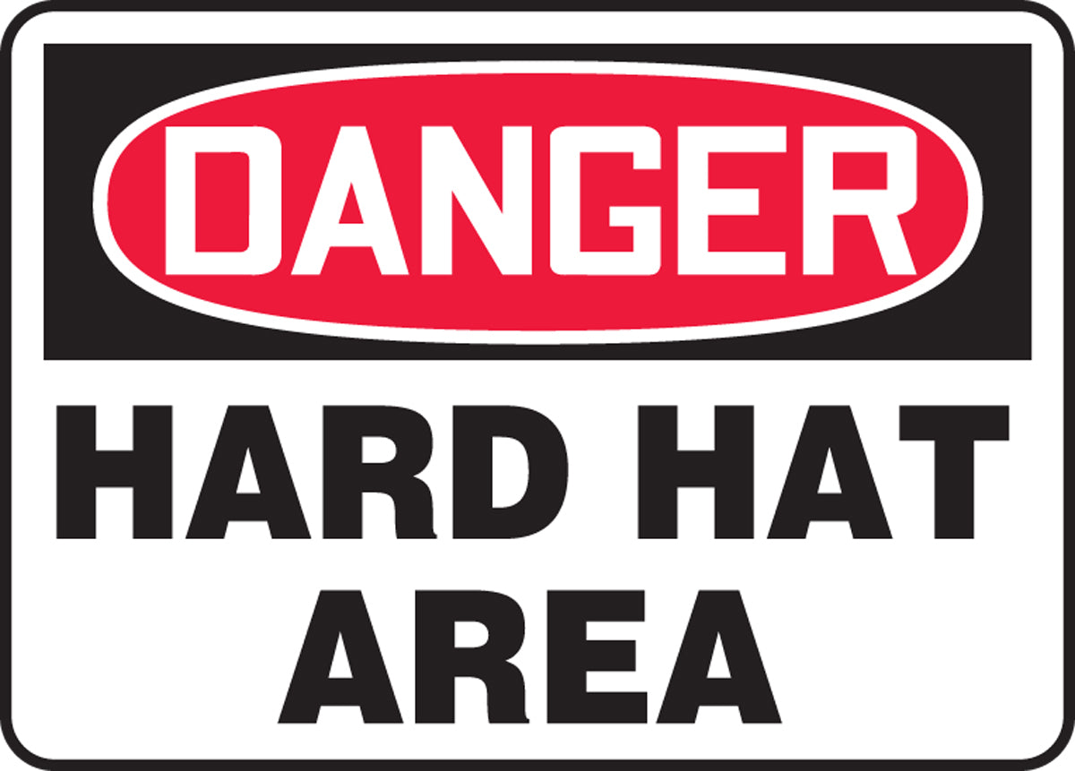 Accuform® 10" X 14" Red, Black And White Adhesive Vinyl Safety Signs "DANGER HARD HAT AREA"
