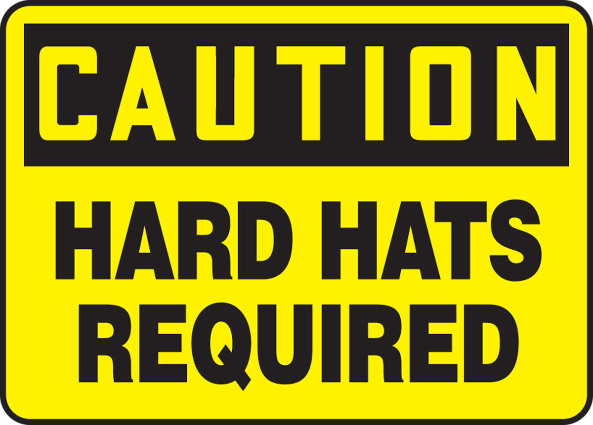 Accuform® 10" X 14" Black And Yellow Adhesive Vinyl Safety Signs "CAUTION HARD HATS REQUIRED"